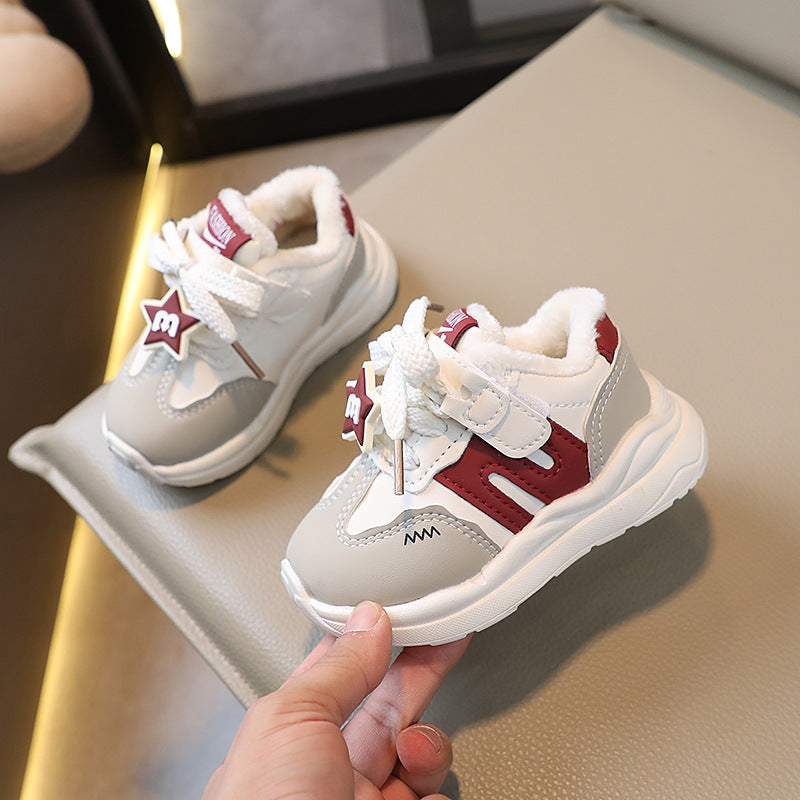 Clearance sale: two-layer cotton warm flannel children's shoes - boys' and girls' athletic shoes, lightweight sole kids' crocs, baby cotton shoes