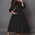 D491  women's winter new arrival: semi-high neck, long sleeve, cinched waist, elegant, slimming, a-line foreign trade dress