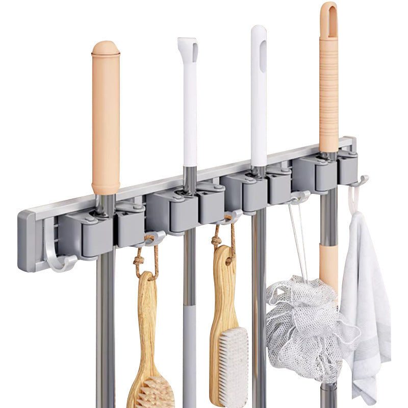 Wall-mounted mop and broom holder, no-drill hook, balcony, bathroom, toilet, snap-on fixed broom storage organizer