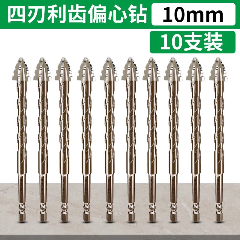 Baolian four-edged sawtooth eccentric drill full ceramic tile cast iron concrete hexagonal drilling drill bit dry drilling artifact