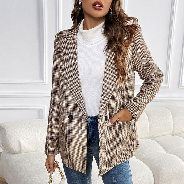 2025 new spring and autumn European and American commuter casual suit  retro style thousand bird grid blazer