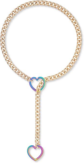2024 new cross-border multi-color heart & o-ring adjustable punk cuban long necklace - couple's style