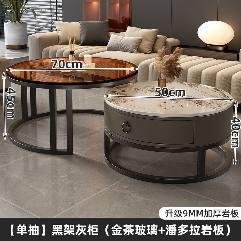 Rock slab coffee table living room solid wood table balcony small apartment for homecasualaccessible luxury round side table retractable combination