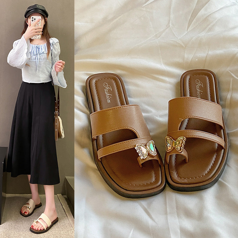 Women's slip-on thong sandals - new spring/summer 2025 korean style retro casual vacation roman sandals