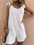 summer   hot-selling solid color cotton linen patch pocket fashion jumpsuit