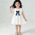 Girls' dress  new summer collection: stylish and chic princess dress for baby girls, featuring bow detail and flutter sleeves
