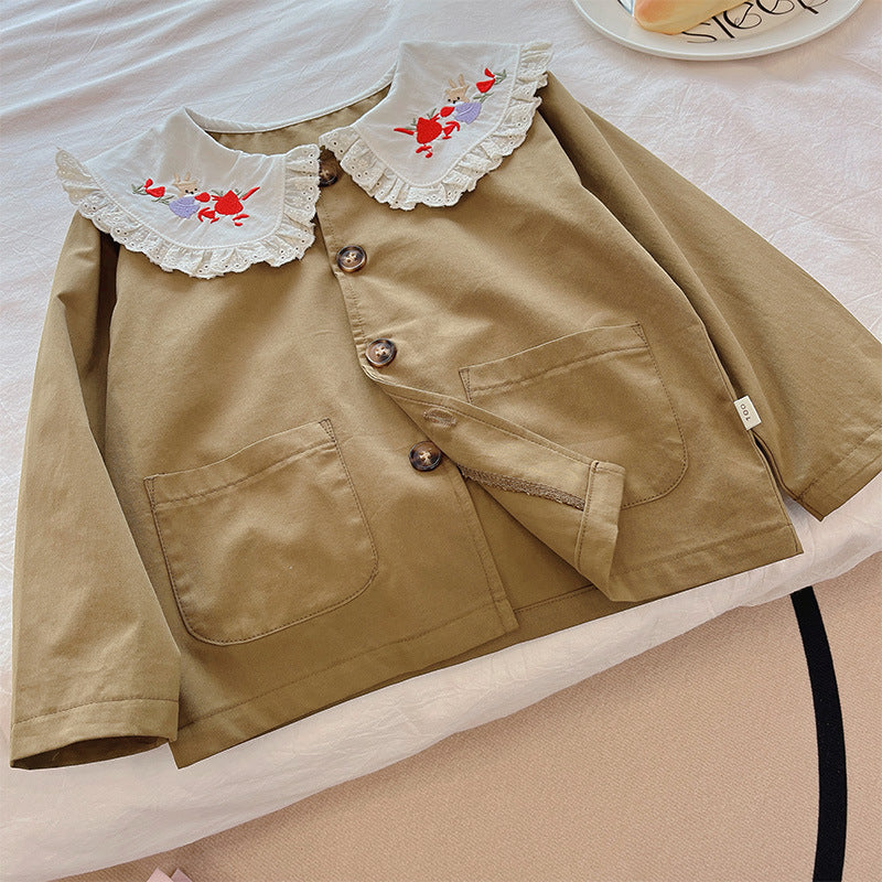 Girls' outerwear:  autumn new arrivals - stylish embroidered lapel blazer, trendy korean style windbreaker for kids