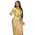European and american style cross-border printed women's bodycon retro chic bodycon dress - round neck, long sleeve, cinched waist, trendy bestseller