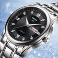 Xiangshiman fully automatic movement non-mechanical men watch double calendar luminous waterproof business steel wrist quartz watch