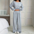 2025autumfashionpure color sports pants women's high waistdraped wide leg sweatpantspetitesamerican style pants