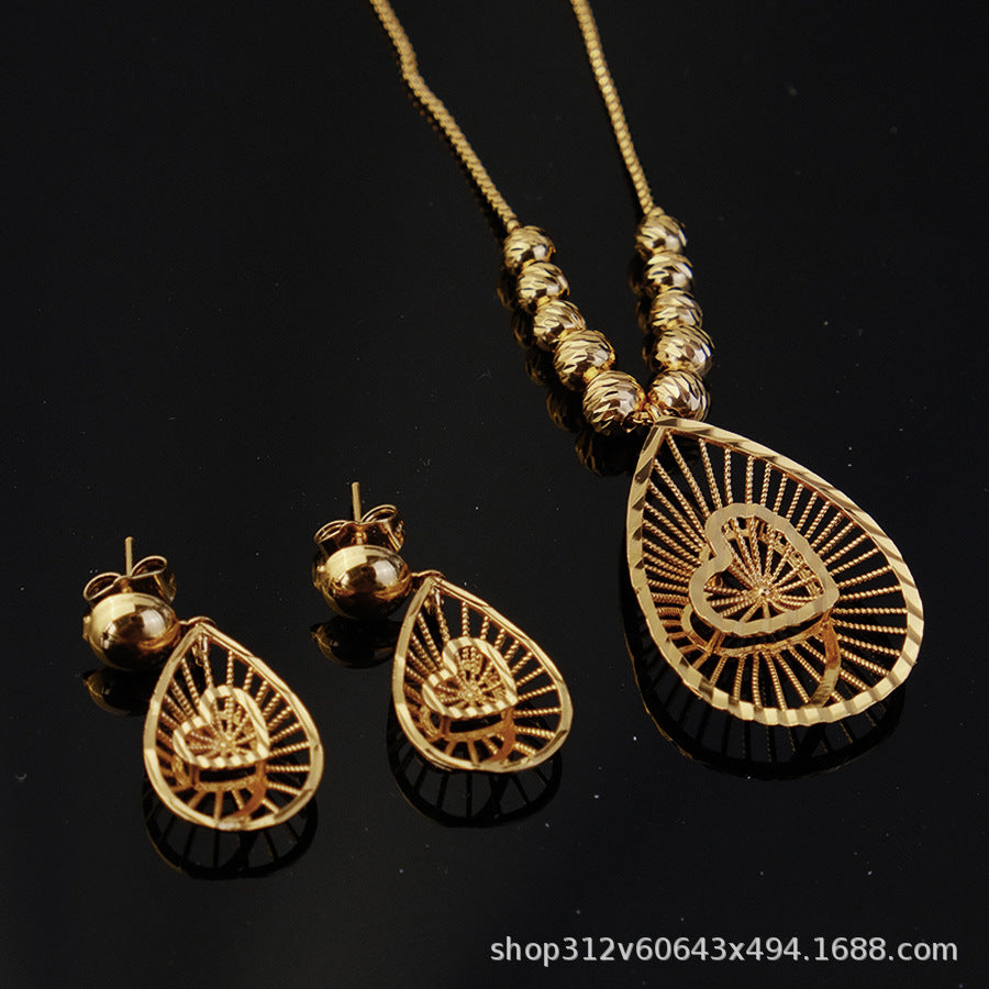 Two-piece set of new middle eastern dubai ethiopian women's pendant, necklace, and earring set, african style, sunflower design