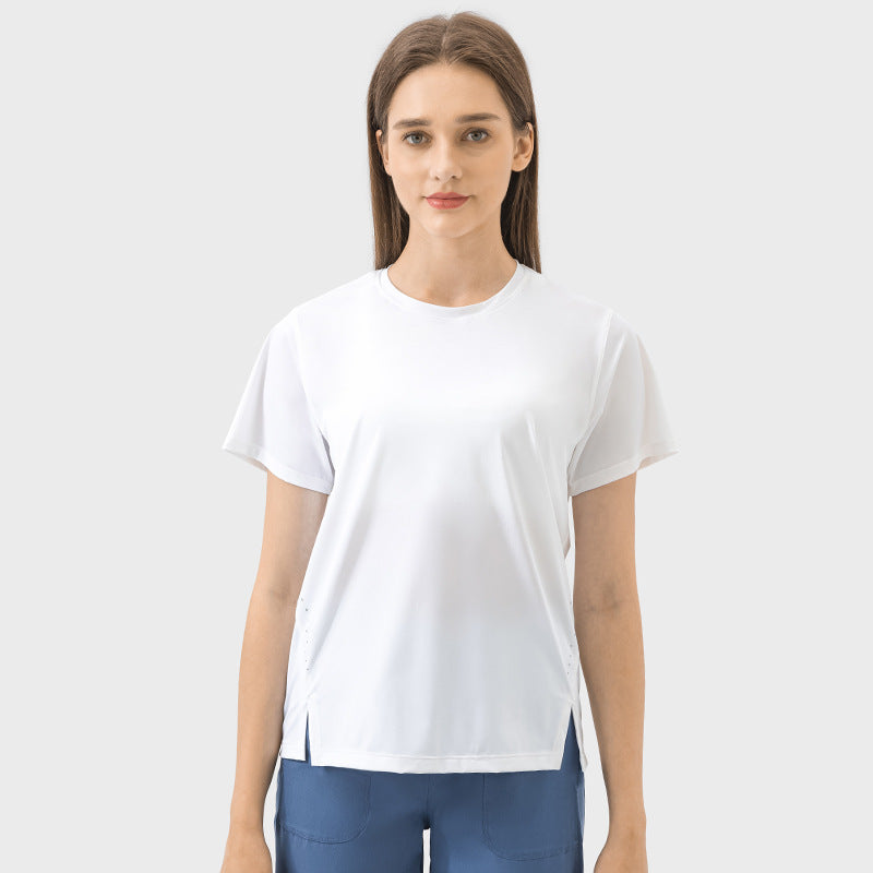 New arrivalplaid thin and breathable quick-drying yoga clothes round neck easiest for match night running reflective strips sports short-sleeved women dss059