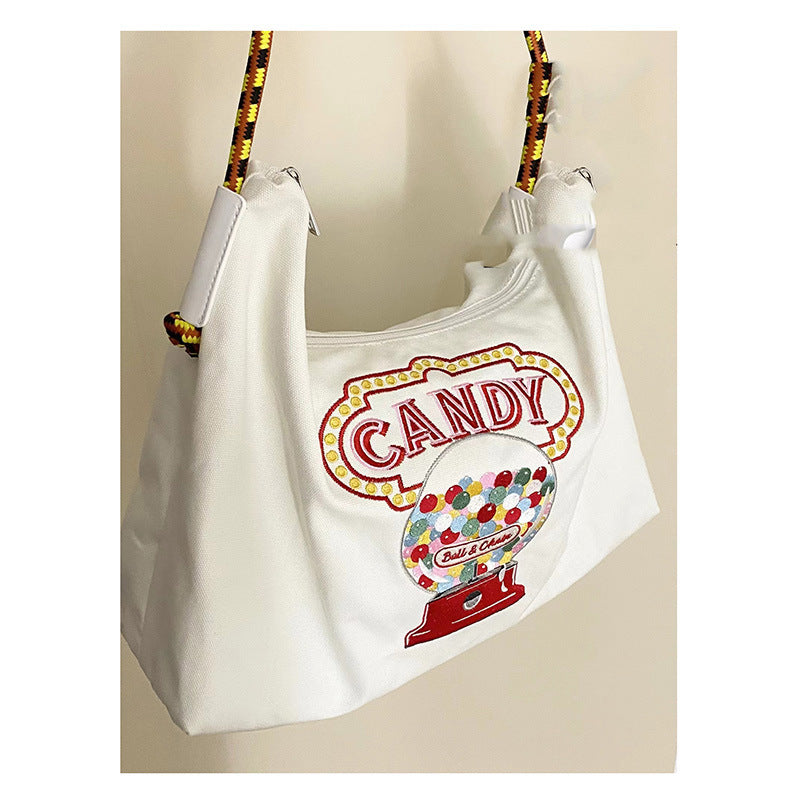 Canvas bag Street trend Personality fashion Student shoulder bag Large capacity tote bag Embroidered versatile canvas bag New
