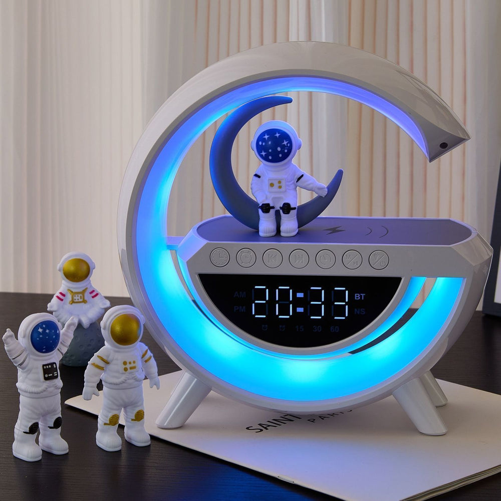 Power bank bluetooth speaker with volume control, alarm clock, ambient light, multifunctional desk lamp, night light - perfect birthday gift for him