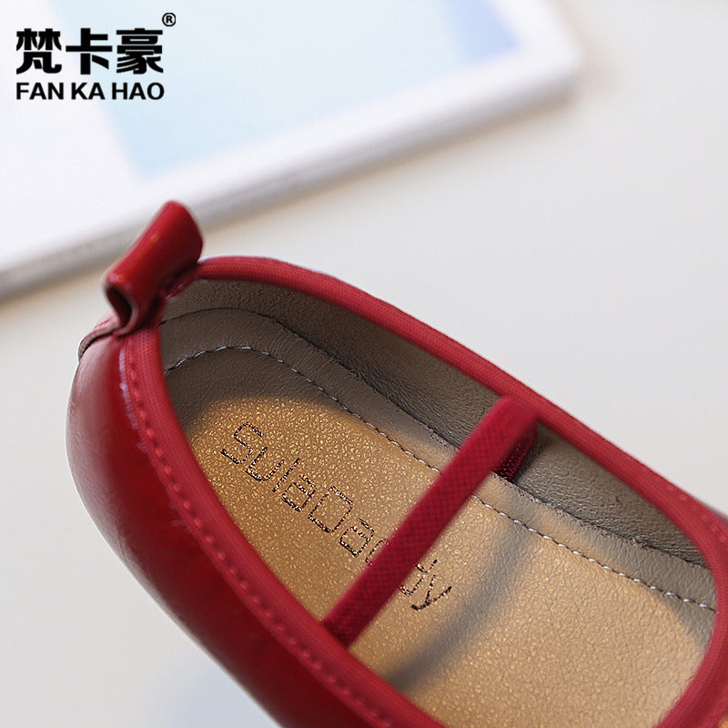 Vancahao girls' bowknot princess shoes, new spring/autumn  collection, kids' mary jane leather shoes, soft sole dance shoes