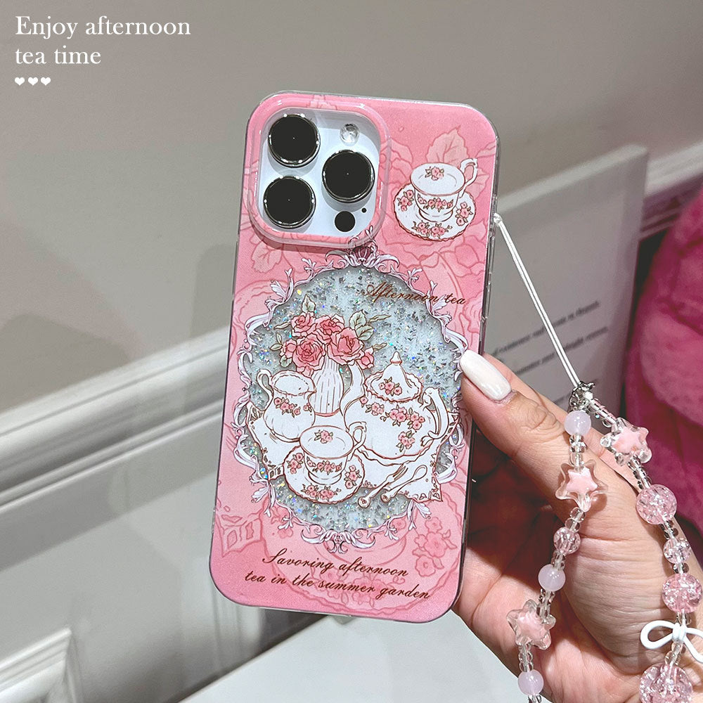 Midsummer afternoon tea iphone 17 pro max phone case - glitter gel, apple 16 anti-drop protective cover, iphone 15 compatible