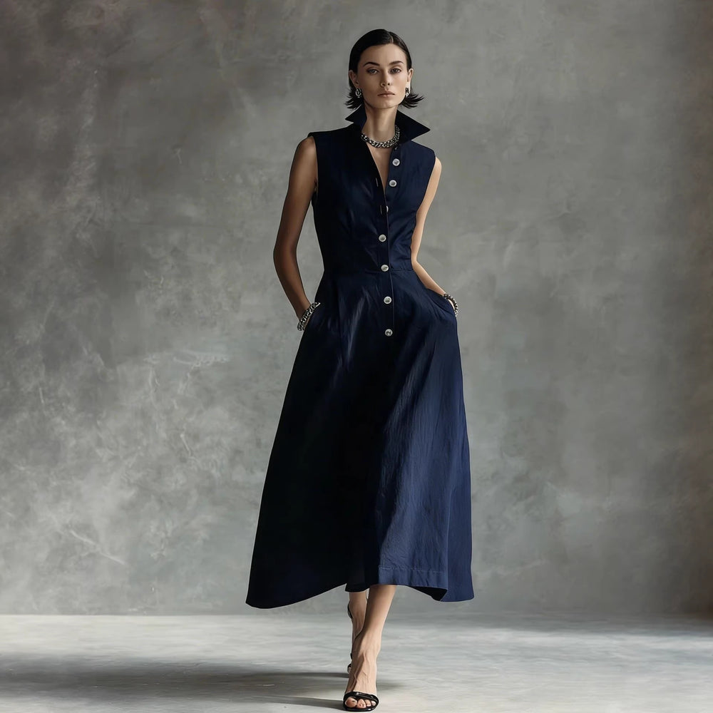 European and american cross-border independent station  summer new fashion casual stand collar elegant trendy button-down dress