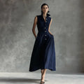 European and american cross-border independent station  summer new fashion casual stand collar elegant trendy button-down dress
