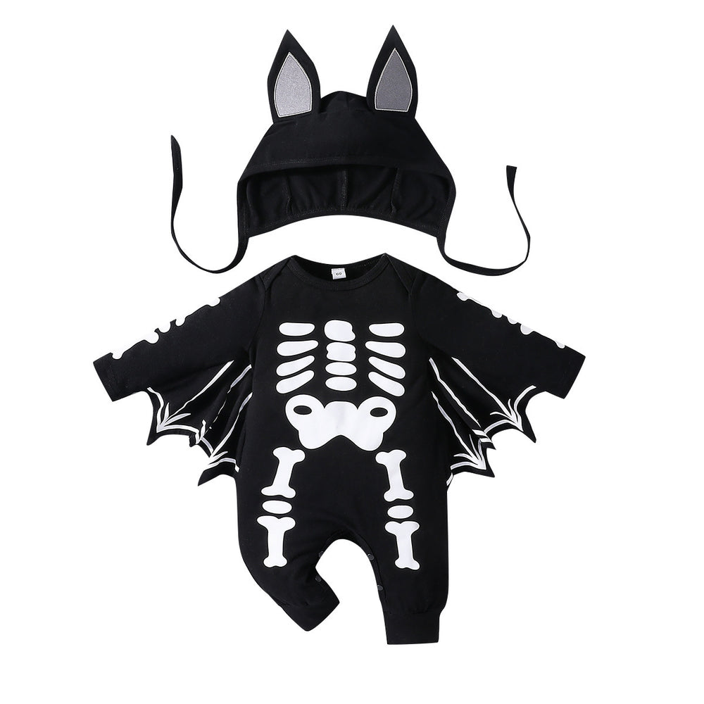 european and american spring/autumn new baby & toddler halloween bat print crew neck long sleeve romper - ready to ship, dropshipping available