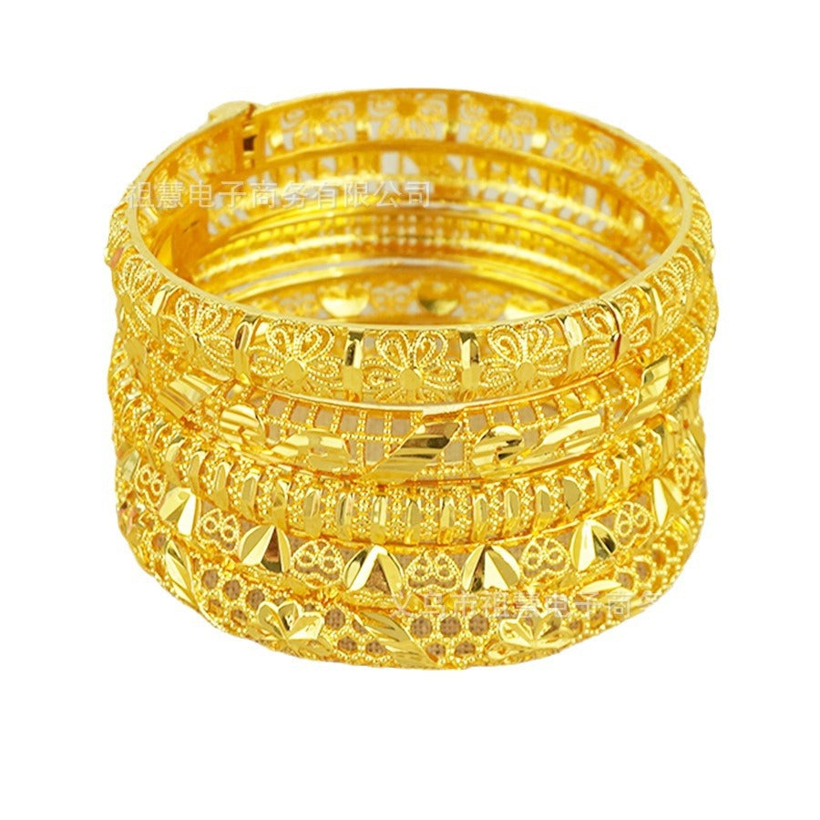 Gold plated bangle ethiopian women's luxury sparkling bracelet middle eastern wedding dubai bridal party gift