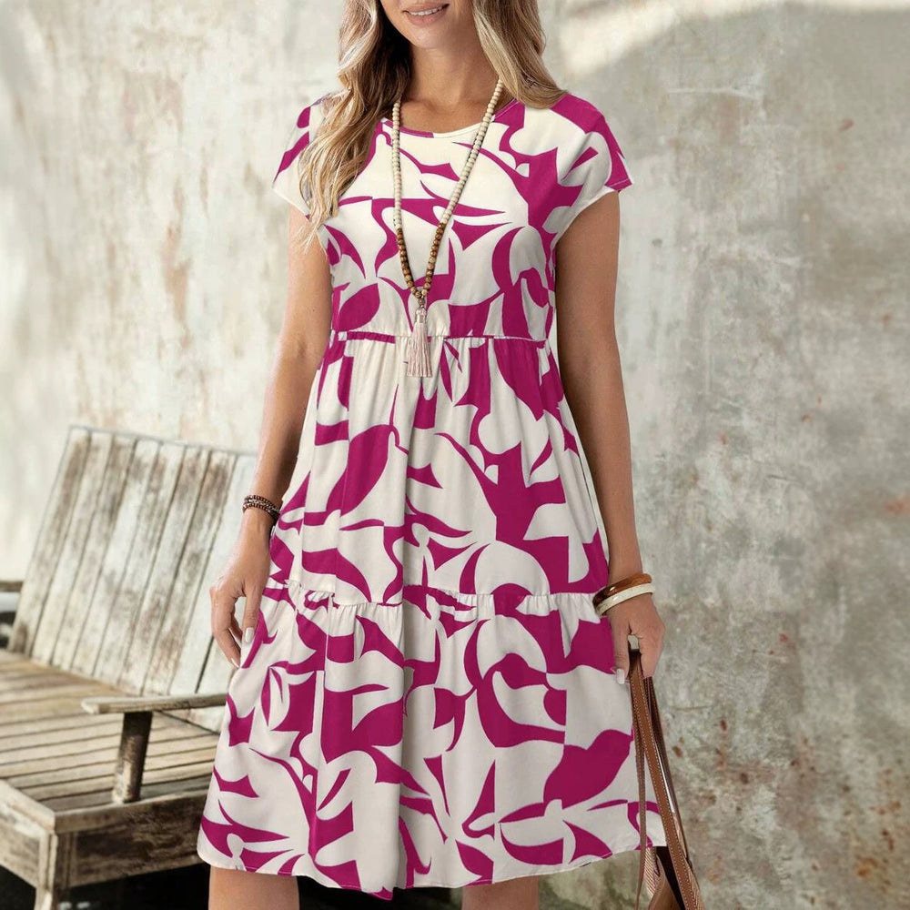 Women's geometric print short sleeve crew neck casual mini dress - spring/summer collection