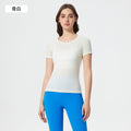 Summer seamless one-piece knit crew neck yoga top - slim fit, quick-dry, breathable running & workout short sleeve tee for women - d25073