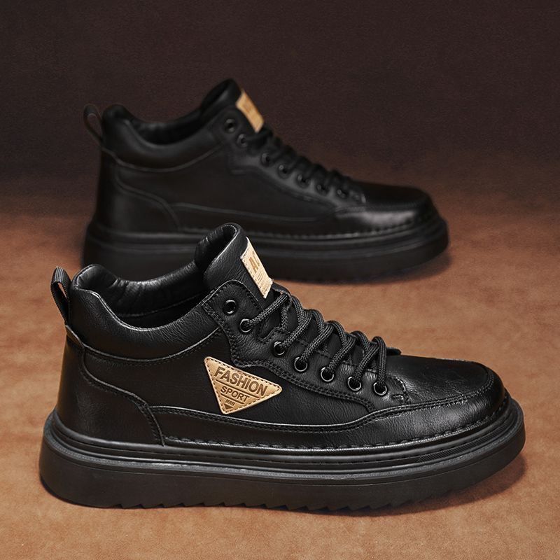 2025 spring new high-top martin boots for men - trendy, versatile, chunky sole casual leather shoes, workwear platform sneakers, streetwear shoes for men