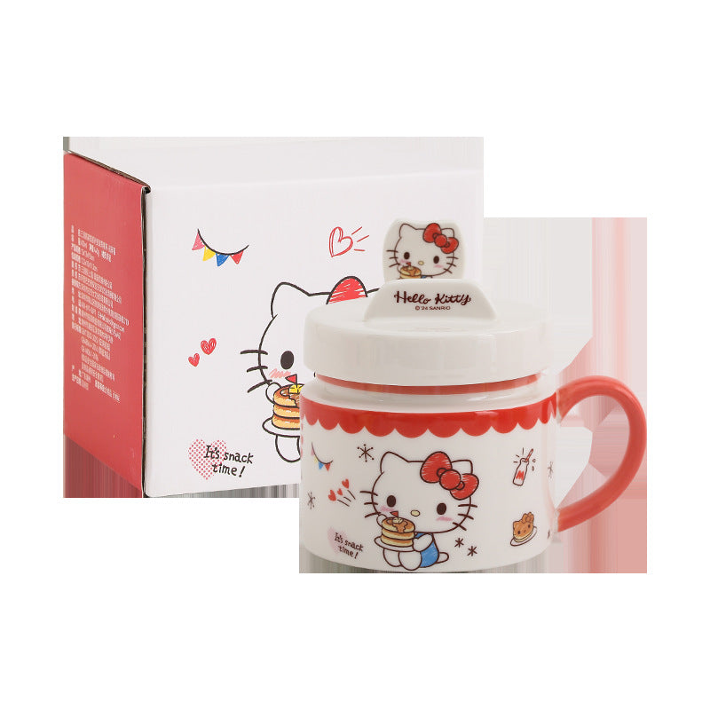 Sanrio ceramic mug Hello Kitty mobile phone holder cup lid high value coffee cup couple cute drinking cup