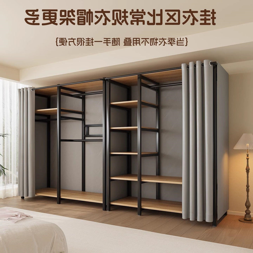 Metal wardrobe steel frame fully enclosed simple bedroom rental house free combination thickened floor-standing open for home