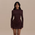 autumn new arrivals: sexy bodycon mini dress - european & american style, solid color, round neck, pleated detail, slim fit, hot girl vibe