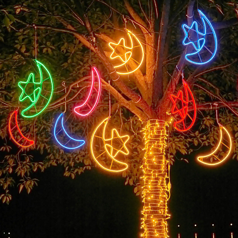 LED pentagram snowflake light Christmas modeling light Outdoor waterproof street lighting Holiday moon decoration hanging tree light