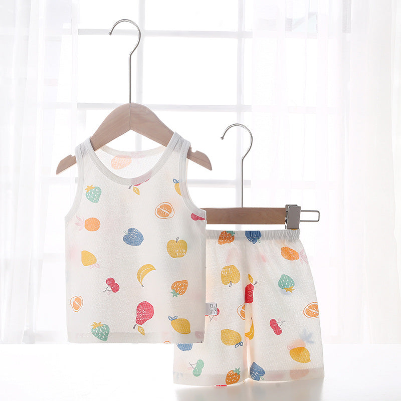 Baby tank top set - summer lightweight pure cotton sleeveless loungewear shorts - unisex kids' pajamas & summer outfit