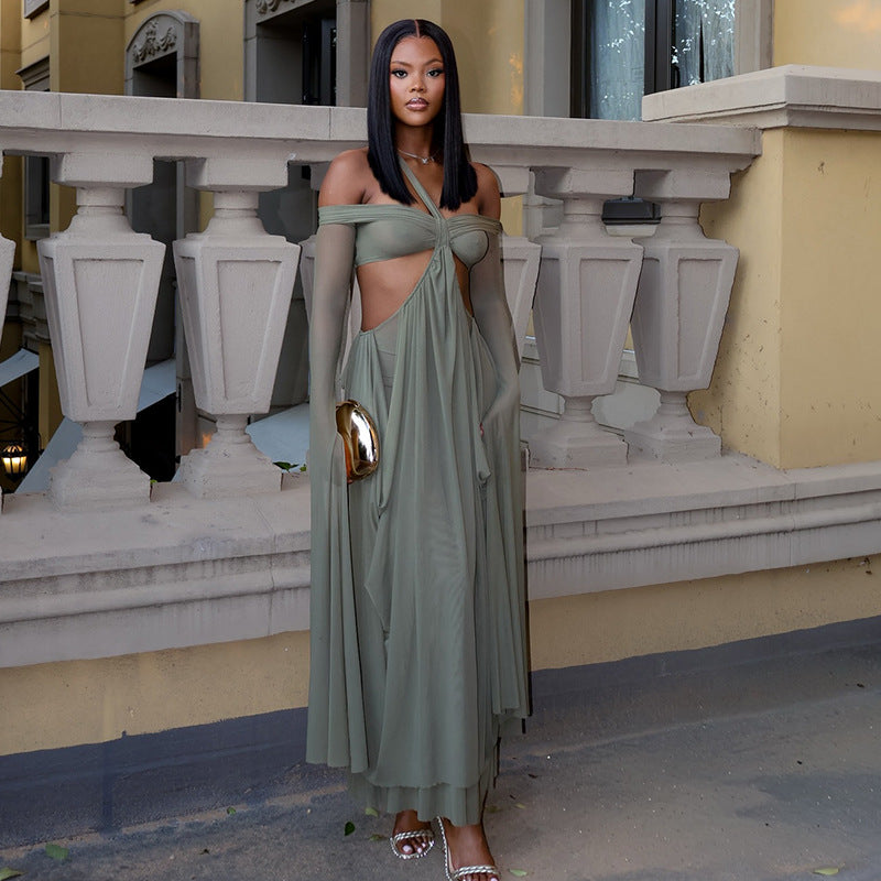 European and american cross-border women's fashion:  spring new arrivals - sexy and elegant bandeau dress with cutout waist, figure-hugging, and sheer design