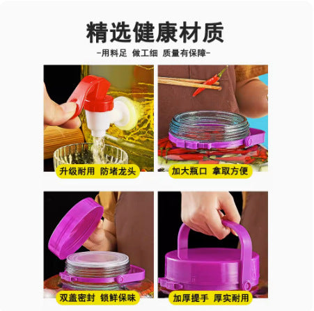 [Daifa] Sparkling wine glass bottle with faucet pickle jar pickled pickles household bottle thickened sealed storage tank