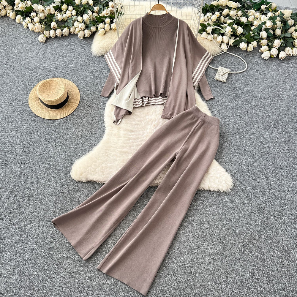 Relaxed and lazy style suit women's loose outer shawl scarf bottomlong sleevesknittingtopshigh waistsweater pants