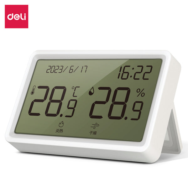 Deli Thermometer Electronic Temperature and Humidity Household Factory Thermometer Office Multifunctional Baby Room Hygrometer