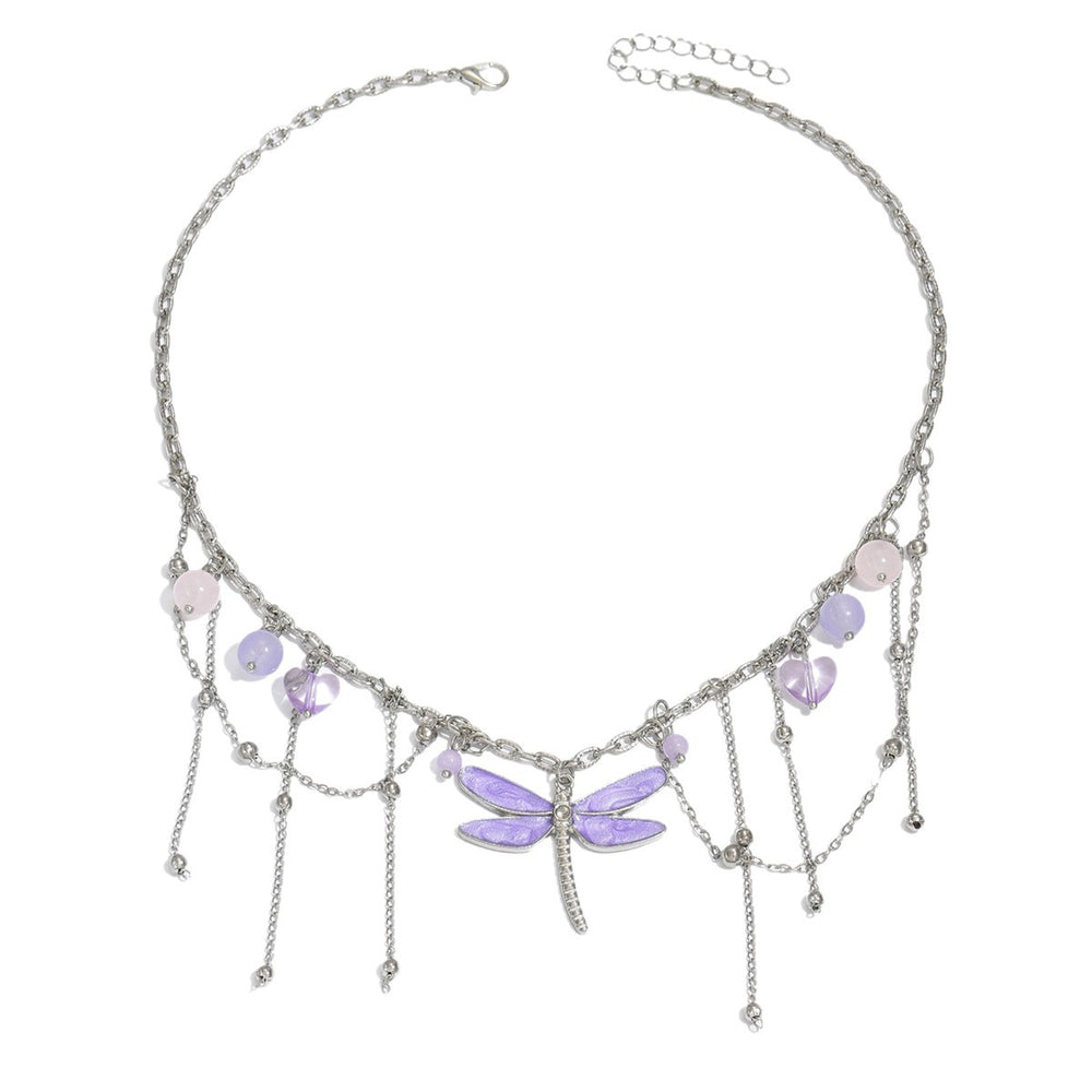 fashiontrendy purple dragonfly pendant necklace multi-layer tassel niche stylesense of designeleganteasiest for match clavicle chain
