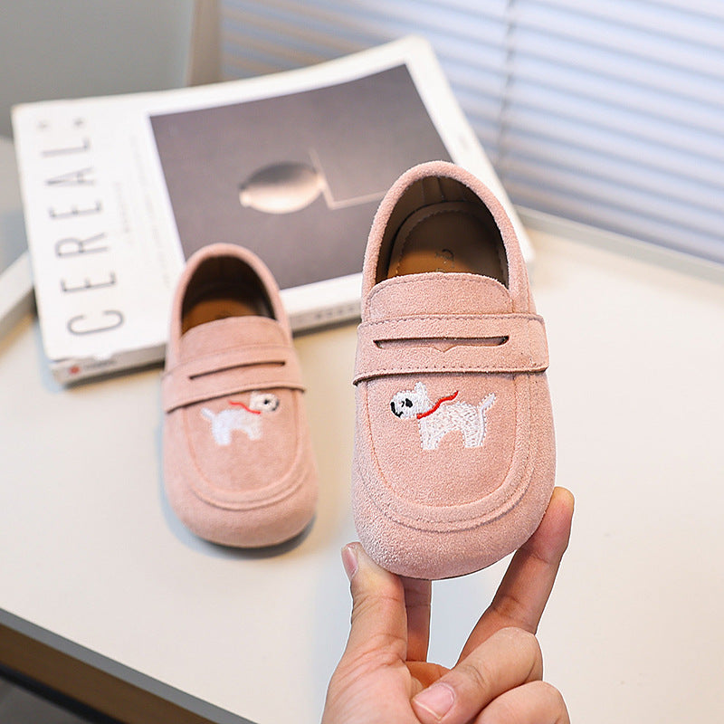 Girls' leather shoes - new autumn  korean style, trendy cartoon embroidered birkenstock-style soft sole flats for baby girls