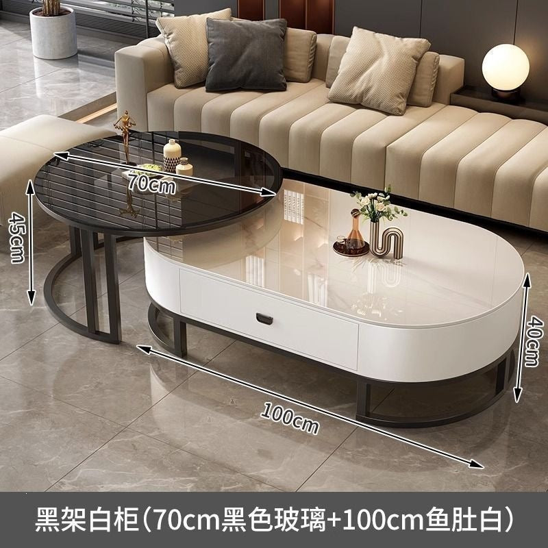 Luxury oval glass coffee table for living room, home use, popular high-end marble coffee table, tea table for adults