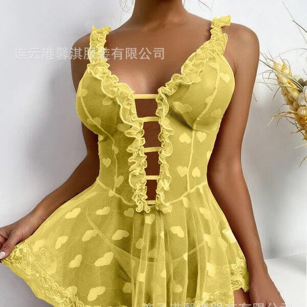 sexy lingerie, nightwear, and sleepwear - heart-shaped transparent foreign trade sexy nightgown, suspender dress 1780