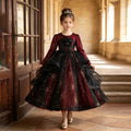 Girls' long-sleeve dark academia tulle dresses - wholesale for cross-border e-commerce, perfect for flower girls, weddings, and piano recitals - in stock & ready to ship ( compatible)