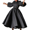 plus size women's clothing fashionlooseplus sizefashionpure color large skirt puff sleeve mid-length skirt african dress