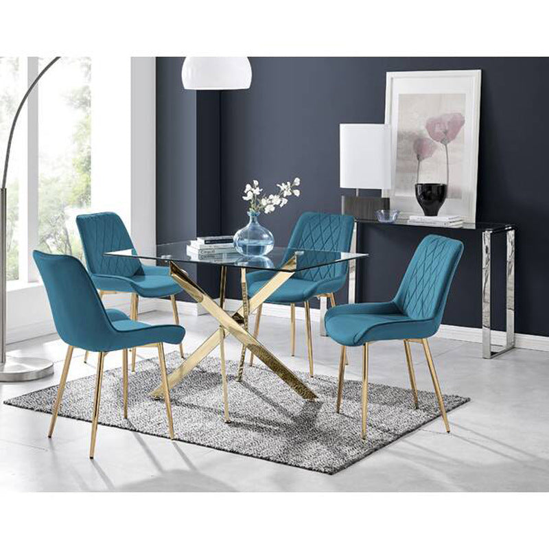 Export dining table rectangular tempered glass dining table and chairs casual restaurant table glass dining table