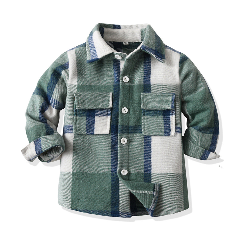 New spring/autumn boys' plaid shirt, preppy style cotton top, kids' plaid shirt, long-sleeved shirt for boys and girls