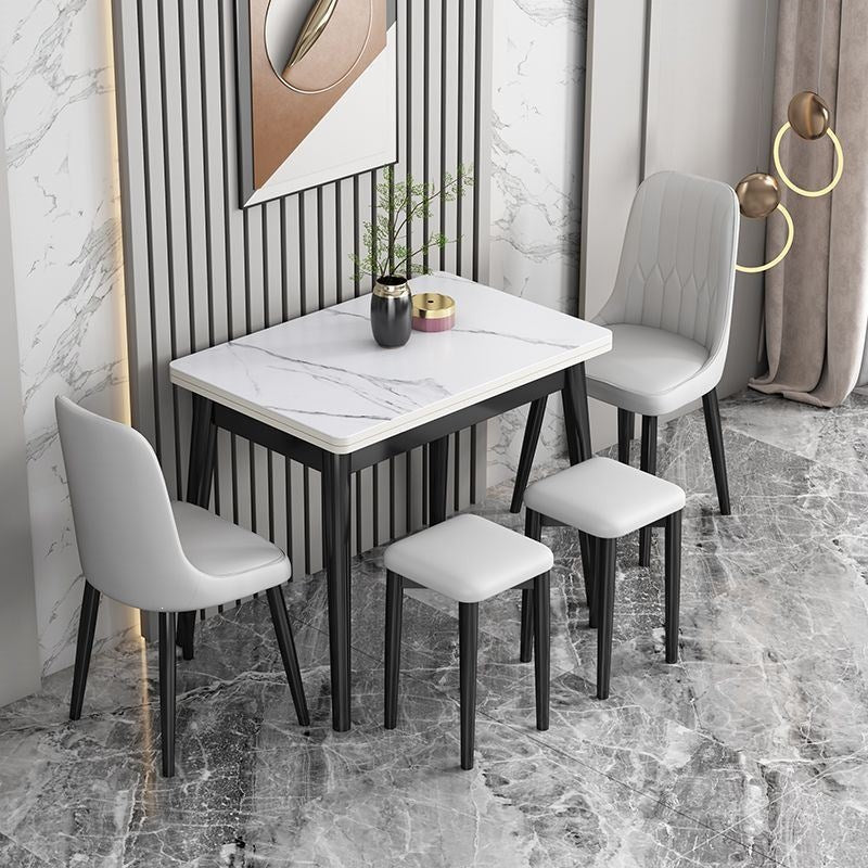 Foldable rock slab dining table - space-saving extendable solid wood dining set for small apartments - italian minimalist style