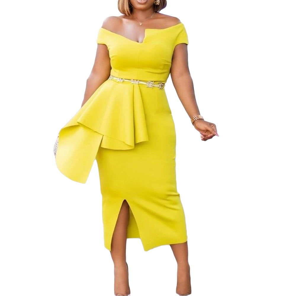 D3070 autumn plus size fashion women's elegant commute high waist midi dress european and american export dress cross-border formal wear