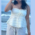 European and american cross-border women's spring  new collection: solid color lace-up bowknot sexy backless halter mini camisole top