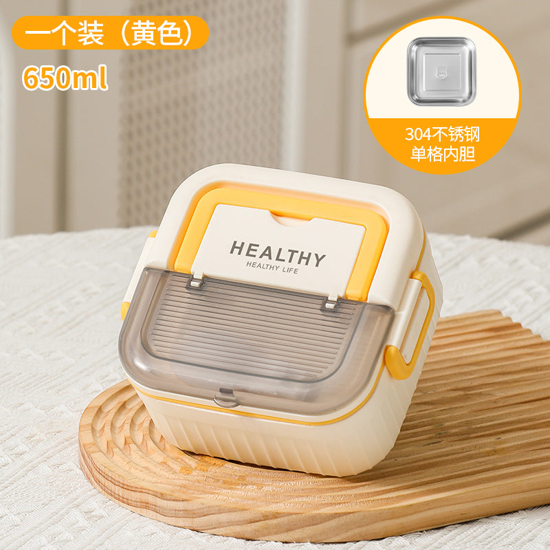 304 liner thermal insulation lunch box can be heated in microwave oven, office workers bring rice grid lunch box picnic portable and portable box
