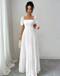 European and american cross-border women's fashion  summer solid color french bandeau backless cinched waist pleated elegant long dress