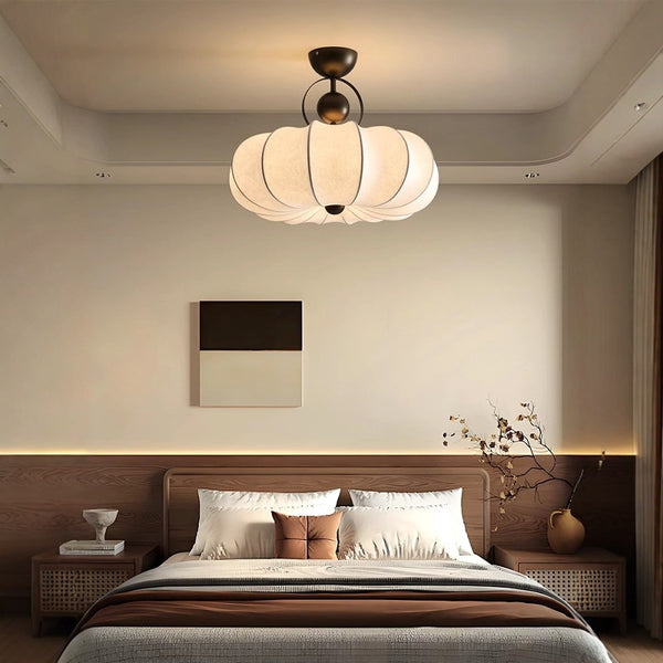 French bedroom chandelier retro high-end solid wood dining room fabric lamp Nanyang wind warm room master bedroom ceiling lamp